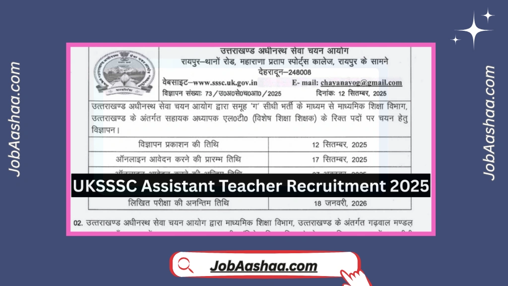 UKSSSC Assistant Teacher Recruitment 2025